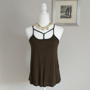The Cozy Tank By Hippie Rose Brown Cut-Out Women's Tank Top. Size XS
